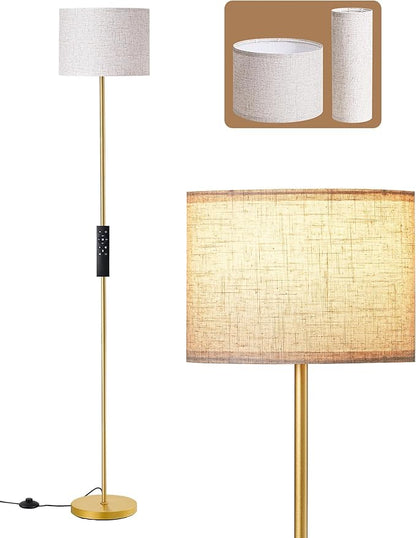 EDISHINE Modern Floor Lamp with 2 Shades, Adjustable Brightness & Color Temperature, Remote Control, Minimalist Standing Lamp, E26, A19 Bulb Included, Dimmable for Living Room, Bedroom, Gold