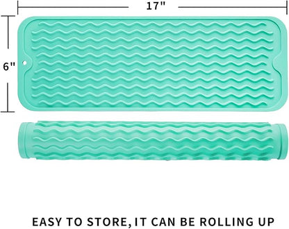 Silicone Dish Drying Mat for Multiple Usage,Easy clean,Eco-friendly,Heat-resistant Silicone Mat for Kitchen Counter,Sink,Bar,Bottle,or Cup Mint M 17 inches x 6 inches