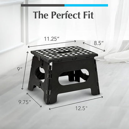 Handy Laundry Folding Step Stool - Sturdy Enough Collapsible Stool to Support Adults - Opens Easy with One Flip - Great for Kitchen, Bathroom or Bedroom (Black - 9 Inch)