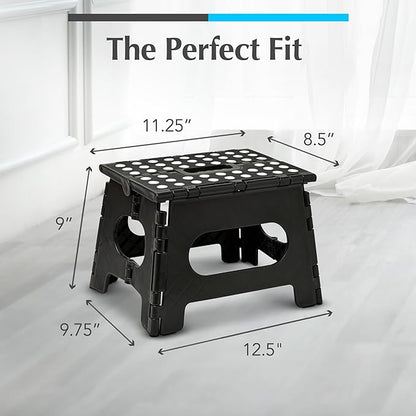 Handy Laundry Folding Lightweight Step Stool - Sturdy Enough to Support Adults - Opens Easy with One Flip - Great for Kitchen, Bathroom or Bedroom (Black | 2-Pack)