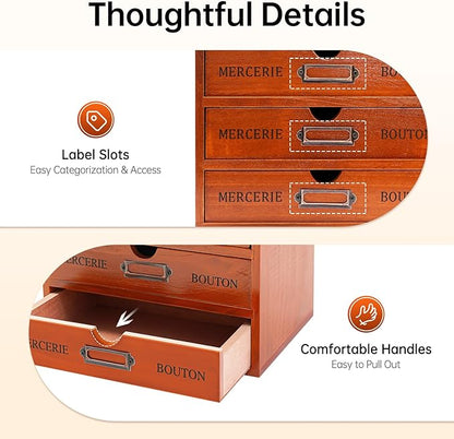 5-layer Wooden Jewelry Box for Women, Retro Desktop Storage Box with Drawers,Desk Organizer Storage Cabinet Wood Jewelry Organizer Vintage Storage Box Wooden Table Top Desk Drawer