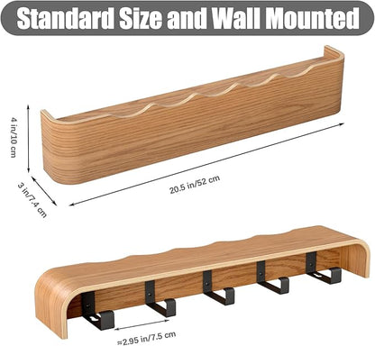 Coat Rack Wall Mount with Shelf 5 Hidden Hooks Modern Wooden Key Holder Entryway Organizer for Hallway Bedroom Bathroom Home Decor Storage for Hanging Coats Hats Bags Towels, Wave-Shape Oak