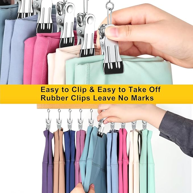 Legging Organizer for Closet, Pants Hangers with Clips Holds 20 Leggings, Jeans, Hats, Shorts, Socks, 360° Rotating Space Saving Hanging Clothes Organizer for Closet Organizers and Storage 4Pcs Wood