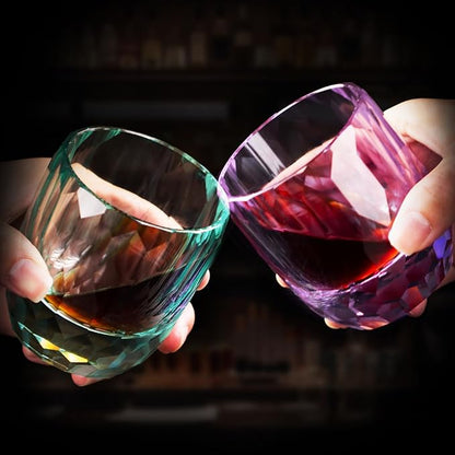KAMMAK Crystal Whiskey Glasses Set of 2, 7oz Old Fashioned Glasses Stemless, Hand Blown Colored Cocktail Glasses, Engagement Gifts for Couples, Women, Men