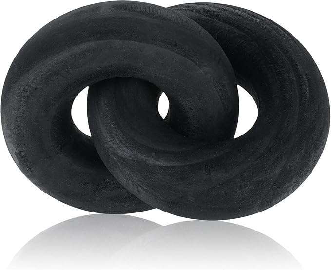 2 Link Wood Chain Link Decor Coffee Table Wooden Knot Decor Hand Carved Modern Farmhouse Ornament Boho Rustic Natural Chain Items for Home Living Room Bedroom Shelf Decorations(Black)