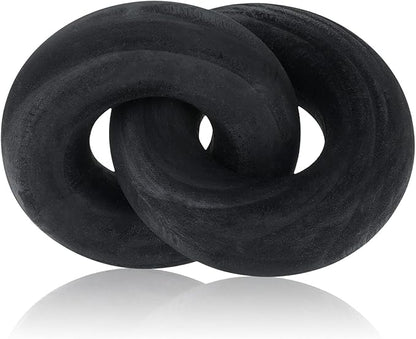 2 Link Wood Chain Link Decor Coffee Table Wooden Knot Decor Hand Carved Modern Farmhouse Ornament Boho Rustic Natural Chain Items for Home Living Room Bedroom Shelf Decorations(Black)