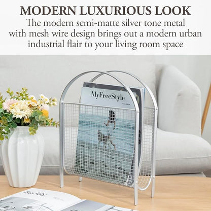 MyGift Magazine Rack, Floor Freestanding Magazine Holder for Bathroom Bedroom Office, Books Newspapers File Mail Organizer, Mid Century Modern Decor Wire Storage for Tablets and Documents