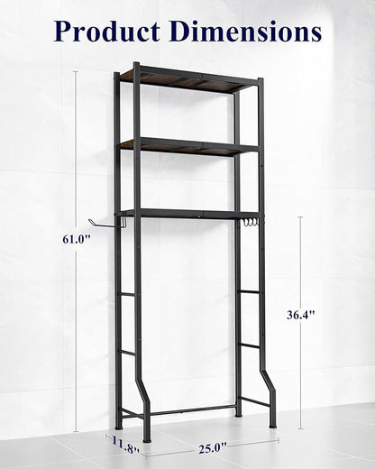 Kitsure Over The Toilet Storage Cabinet, Sturdy Bathroom Organizer, Easy Assembly, 3-Tier Shelf (61" H), Space Saving Storage for Small Bathroom, Heavy Duty Metal Frame, Brown & Black