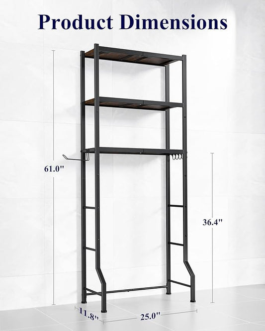 Kitsure Over The Toilet Storage Cabinet, Sturdy Bathroom Organizer, Easy Assembly, 3-Tier Shelf (61" H), Space Saving Storage for Small Bathroom, Heavy Duty Metal Frame, Brown & Black
