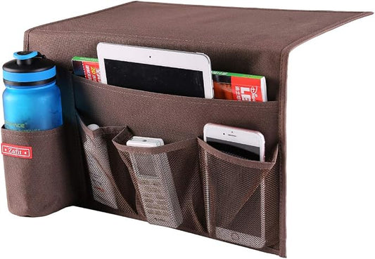 Zafit 5 Pockets Bedside Caddy, Bedside Storage Organizer for Water Bottles, Magazines, Phone, Glasses (5 Pockets-Coffee)