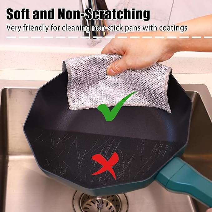 Navona 18 Pcs New Upgrade Steel Wire Dishcloth, Double-Layer Multipurpose Dishwashing Rag, Powerful Cleaning Non-Scratch Dishcloth Rag for Cookware, Sinks, Dishes, Stove Tops
