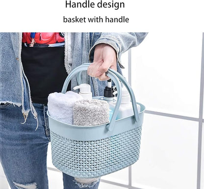 rejomiik Portable Shower Caddy Basket, Plastic Organizer Storage Tote with Handles Toiletry Bag Bin Box for Bathroom, College Dorm Room Essentials, Kitchen, Camp, Gym, Blue