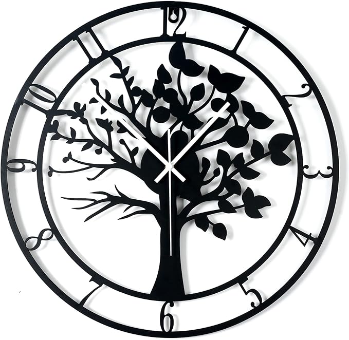 Blorple 24inch/60cm Large Tree of Life Wall Clocks for Living Room Decor,Bedroom,Battery Operated Big Metal Decorative Analog Silent Non Ticking Wall Clock,Room Wall Decor (Tree of Life, 24 inches)