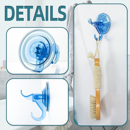 Antimbee 3 Pack Suction Hooks, Clear Suction Hangers for Shower, Bathroom, Glass, Door, Windows, Kitchen-Up to 11 lbs on Smooth Surface (Transparent Blue)