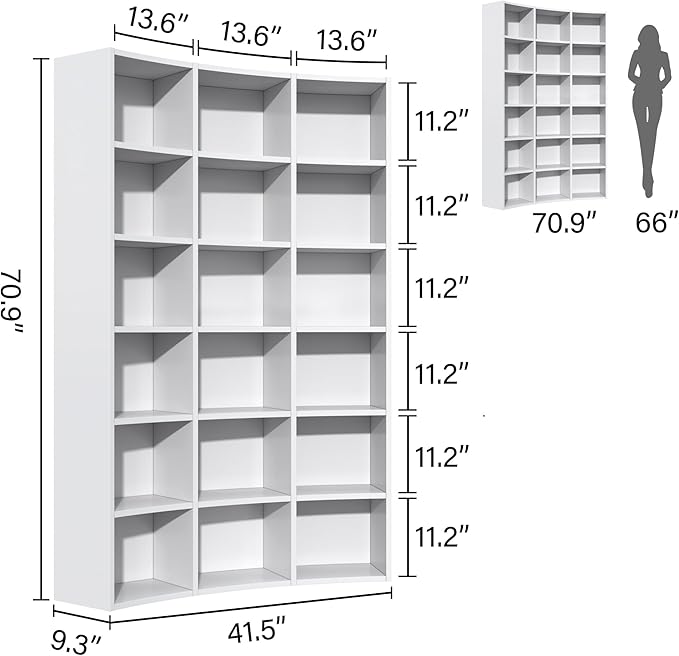 Semoic 71" Bookcase,Curved Bookshelf,Triple Width 6 Tier Bookcase with Storage Cabinet,Modern Tall Bookshelf with 18 Open Display Shelves, Floor Standing Book Shelf for Living Room,White