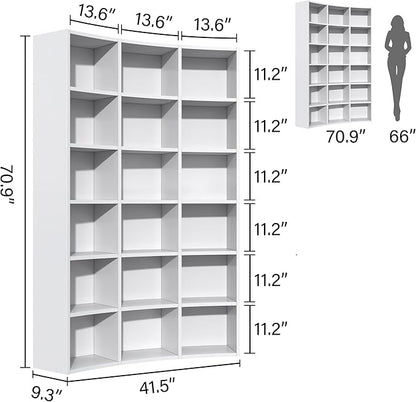 Semoic 71" Bookcase,Curved Bookshelf,Triple Width 6 Tier Bookcase with Storage Cabinet,Modern Tall Bookshelf with 18 Open Display Shelves, Floor Standing Book Shelf for Living Room,White