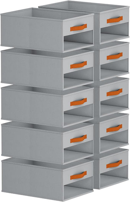 Homsorout Drawer Organizers and Storage - 10 Pack Foldable Pants Organizer with Clear Window & Handles, Fabric Closet Organizer for Clothes, Jeans, Sweaters, Towels, T-shirt, Scarf (Grey)