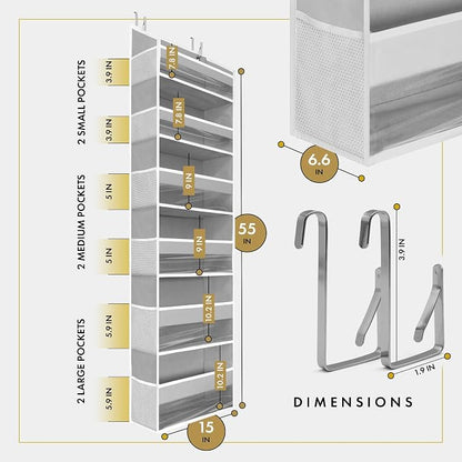 HOMELUX THEORY UPGRADED 6 Tiers Over The Door Organizer Hanging - 100D EXTRA THICK & 50lbs HUGE CAPACITY, 12 Side Mesh Pockets Over The Door Shoe Organizer, Hanging Closet Organizer (Transparent, 1pc)