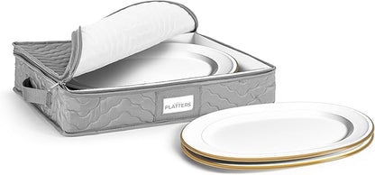 China Serving Platter Organizer - Quilted Exterior, Handles & Felt Dividers - Perfect for Packing Dishes
