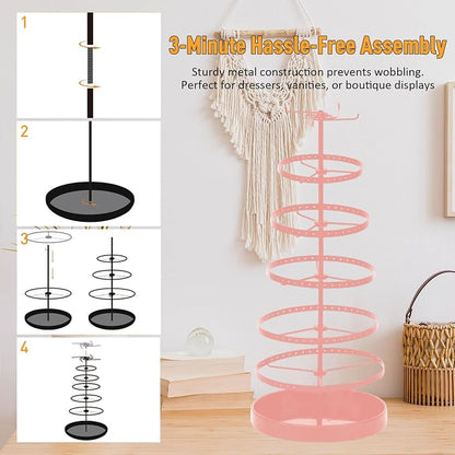 17Dec 6 Tier Rotating Jewelry Organizer Stand, 230 Holes Earring Holder Organizer for Women Girls, Spinning Earring Tree with Ring Holder, Wide Base for Bracelets Watches Lipstick