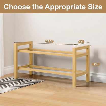 Haddockway Bamboo Shoe Rack for Closet, Free Standing Shoe Organizer with Smooth Round Rods & Convenient Handles, Stackable Shoe Storage Shelf for Entryway, Hallway(Natural, 2-Tier(Small))