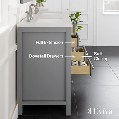 Eviva Aberdeen 48 Inch Bath Vanity with Sink- Gray Bathroom Vanity with Carrara Quartz Top