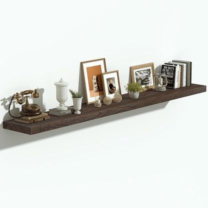 Vivelove Elm Wood Floating Shelves, Wooden Shelves For Wall With Invisible Bracket For Living Room Bedroom Bathroom Office Book, Rustic Farmhouse Decor Storage & Display, 55 Inch Set Of 1- Dark Walnut
