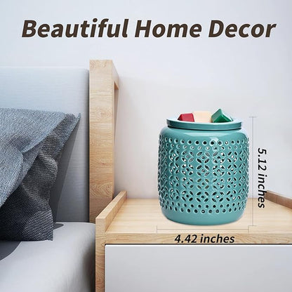 ASAWASA Ceramic Wax Melt Warmer with Timer,Candle Wax Warmer for Scented Wax & Essential Oils,Ideal Gift for Home Office Kitchen(Cyan Copper Coin Pattern)