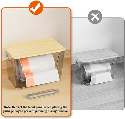Delamu 3 Pack Pantry Organizers and Storage,Trash Bag Dispenser with Bamboo Top,Stackable Trash Bag Dispenser Under Sink Organizer for 4-30 GalBags,Onion,Potato,Fruits,Clear