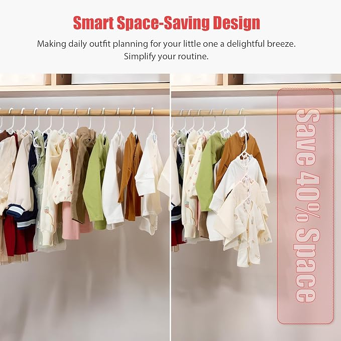 Baby Hangers 100 Pack - Non-Slip Children’s Kids Clothes Hangers, Premium PP Child Closet Organizer with Stackable Design & Safe Rounded Edges, Suitable for Nursery Newborn Toddler (White)