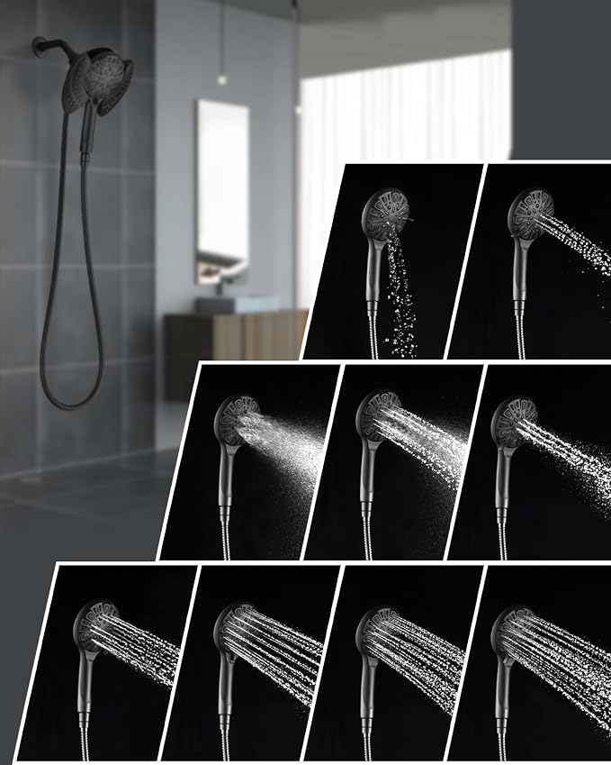 INAVAMZ Shower Head with Handheld High Pressure: Hand Held Shower Head & Rain Shower Head 2-IN-1 Shower Head with 59" Rotatable Stainless Steel Hose, Shower Trim Systems, Black 2.5 GPM 23233