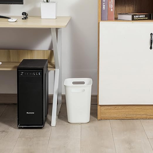 UUJOLY Plastic Trash Can Wastebasket, Garbage Container Basket for Bathrooms, Kitchens, Offices, Kids Rooms, White, 3.5 Gallon, 2 Pack