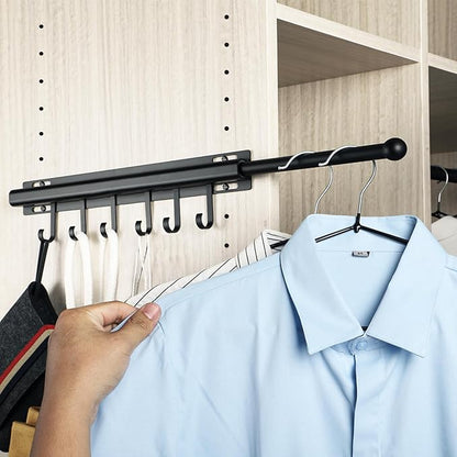 Valet Rod for Closets Pull Out Closet Valet Rod Slide Out Extra long 16.5 inch Black Valet Rods for Closets With 6 Hooks