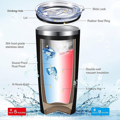 Sieral 60 Pieces Thank You for Being Awesome Tumbler, Thank You Supplies for Women Men 20oz Insulated Stainless Steel Travel Tumbler with Lid and Straw Appreciation Gift with Keychain (Black)
