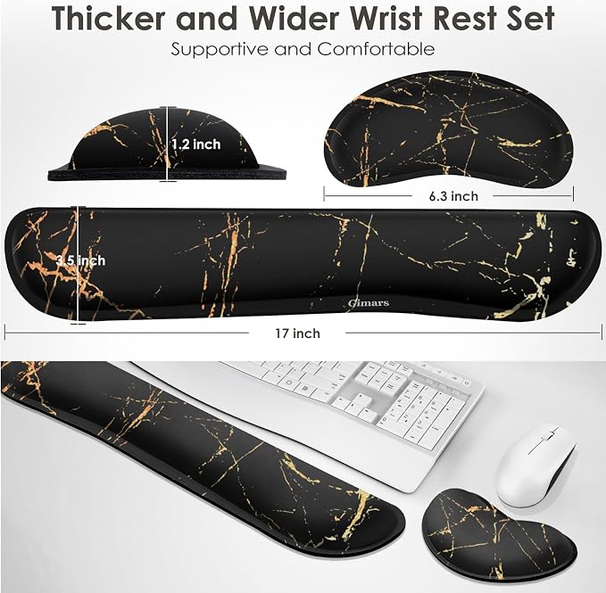 Gimars Upgrade Enlarge Gel Memory Foam Set Keyboard Wrist Rest Pad, Mouse Wrist Cushion Support for Office, Computer, Laptop, Mac, Comfortable, Lightweight for Easy Typing Pain Relief,Marbling