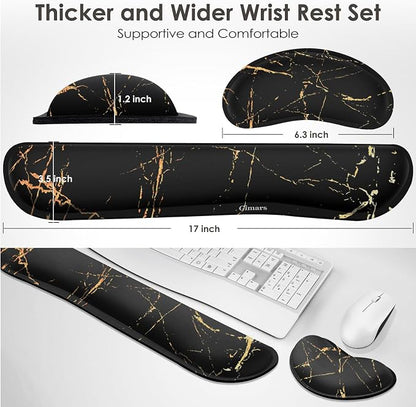 Gimars Upgrade Enlarge Gel Memory Foam Set Keyboard Wrist Rest Pad, Mouse Wrist Cushion Support for Office, Computer, Laptop, Mac, Comfortable, Lightweight for Easy Typing Pain Relief,Marbling