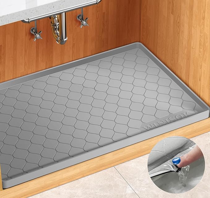 Winisok Silicone Under Sink Mat 22" x 22", kitchen Essentials and Gadgets, Shelf liner and Cabinet Protector, Home Organizers and Storage, Waterproof Bathroom Tray