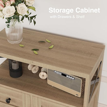 Natural Storage Cabinet with Doors and Shelves, Standing Kitchen Pantry Cabinet, Floor Storage Hutch Cupboard, Coffee Bar Station for Dining, Living Room, Home Office
