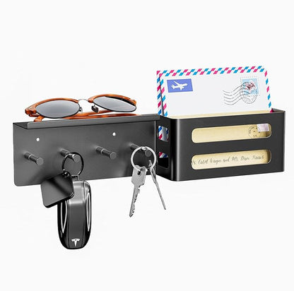 Key and Mail Holder for Wall, Key Hooks Rack Hanger Organizer Wall Mount with Small Shelf, Metal Entryway Living Room Storage Decor for Coat Purse Bag Wallet Dog Leash, White