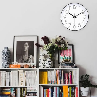 jomparis Black Wall Clock Large 13.5 Inch Silent Non Ticking Battery Operated Quartz Decorative Round Wall Clock for Classroom Living Room,Office,School