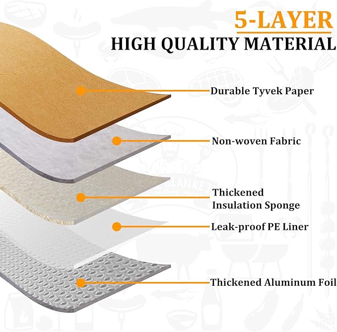 Valentines Day Gifts 21-Inch BBQ Blanket for Resting Meat - Insulated Brisket Bag for Smoker & Grill Accessories | 5-Layer Thermal Resting Bag for Super Bowl, Parties (Brown-with Paper)