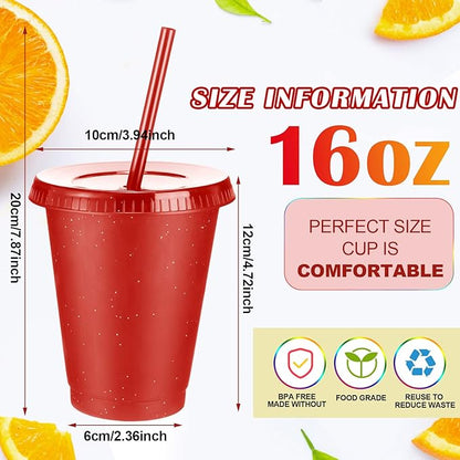 Sieral Cups with Straws and Lids Kids Tumbler with Straw Reusable Water Bottle Iced Coffee Travel Mug Adults Plastic Cups for Parties 16 oz(Simple Colors,30 Pack)