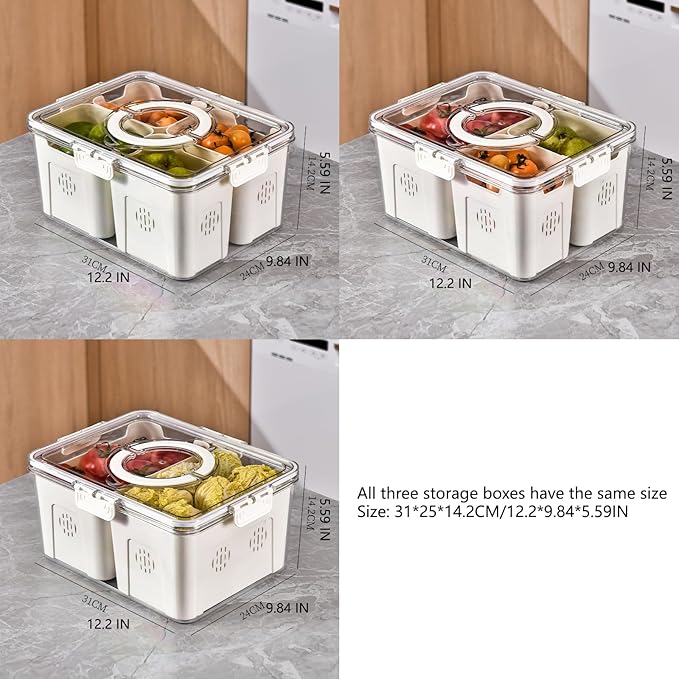 Refrigerator Organizer With Lids (3 Compartments), Fridge Storage, Fridge Organizers And Storage Clear, Fridge Organization, Storage Containers, Stackable With Lid Fridge Organizers