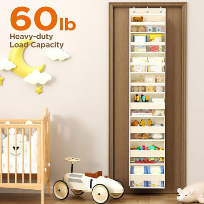Mefirt Over The Door Organizer, 8 Shelf Door Hanging Organizers with 8 Large Capacity Pockets, Back of Door Organizer Storage Hanging Shelves for Closet Bathroom Bedroom Nursery