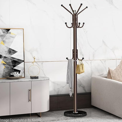 Kertnic Modern Coat Rack Freestanding with Natural Marble Base & Sturdy Metal Frame, 11 Hooks Hall Tree for Jackets, Hats, Bags, Entryway Organizer for Bedroom, Living Room, Closet (11 hooks-Bronze)