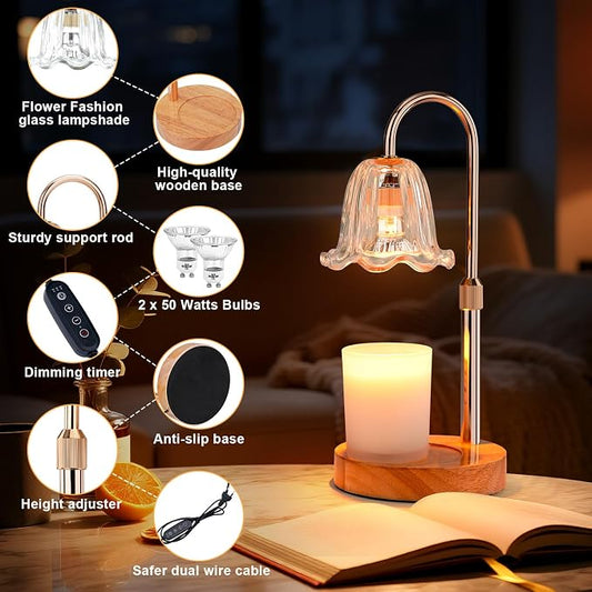 Candle Warmer Lamp Electric Timer: Dimmable Candles Warming Lamps - Height Adjustable Burner Jar - No Flame Scented Melts Wax - All Candle Jars Home Decor Table Light