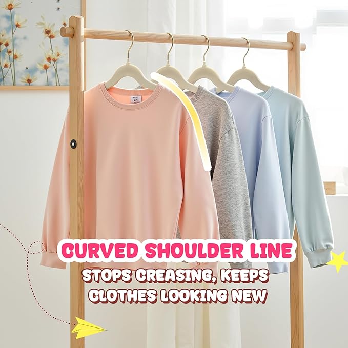 Korpai 30 Pack Kids Velvet Hangers 14 Inch, Non-Slip, Ultra Slim,Space-Saving Kids Hangers with 360° Swivel Hook, 7LBS Capacity, Kids Clothes Hangers Ideal for Youth's Dresses/Shirts/Coats, Beige