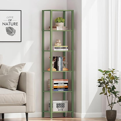 TUTOTAK Bookshelf, 6-Tier Tall Book Shelf, Narrow Bookcase for Small Space, DIY Stackable Bookshelf, for Living Room, Office, Study, Entryway, Industrial, Olive Green BS01BOG006