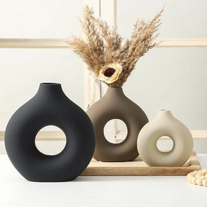 Vanselia Ceramic Vase Home Table Decor - Flower Vases Set of 3 Small Living Room Centerpiece Decorations for Shelf Bedroom Office Kitchen Dining Desk Modern Aesthetic Farmhouse Decorative (Classic)
