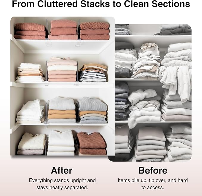Shelf Dividers Purse Organizer for Closet: 8-Pack Acrylic Bag Storage Organizer for Handbags, Clutches, Clothes, Sweater, Towel on Wood Shelves